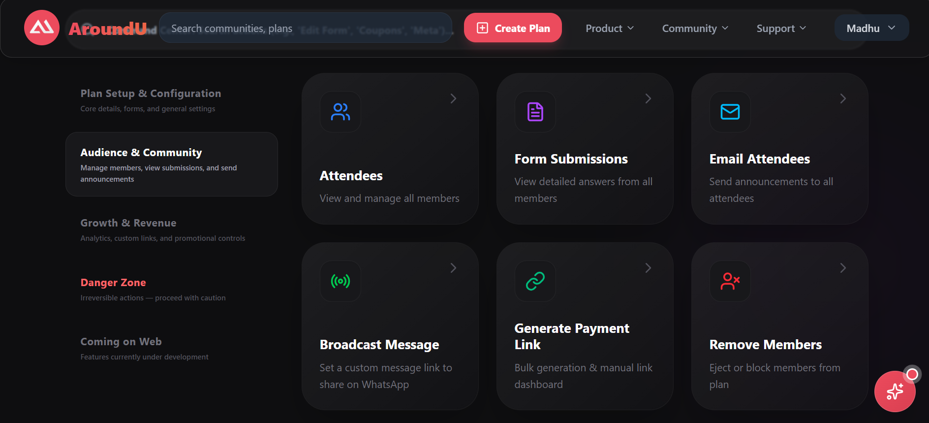 AroundU plan control panel