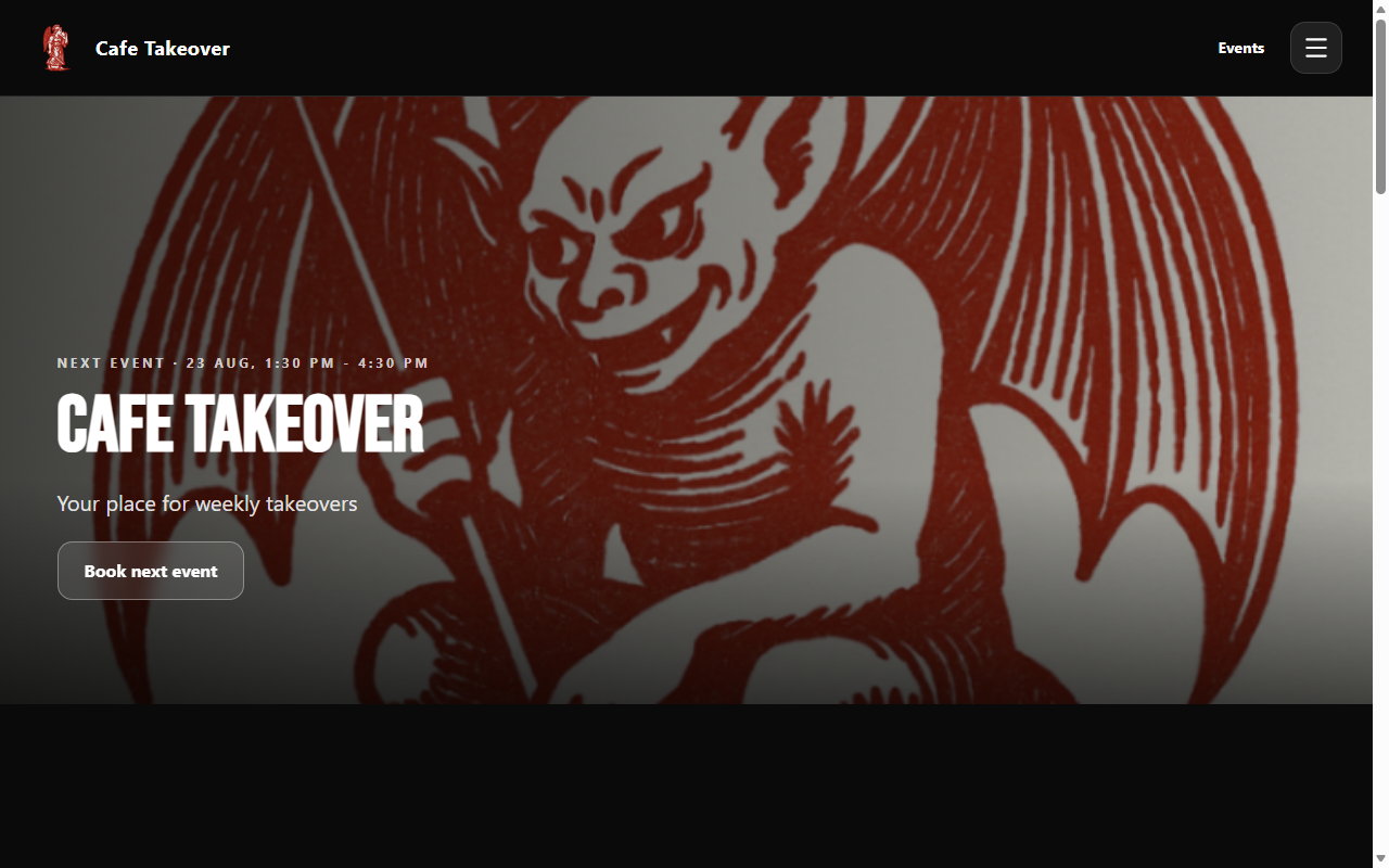 Cafe Takeover branded booking website powered by AroundU